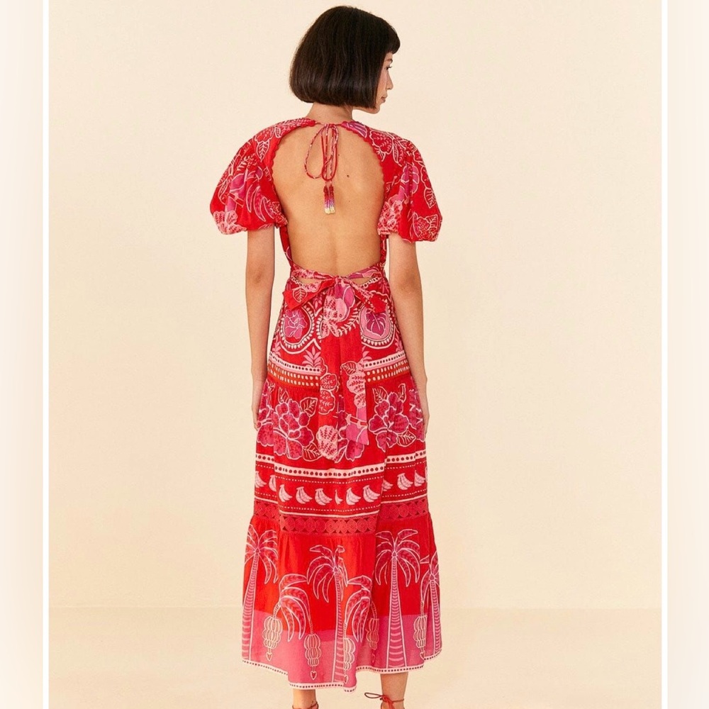 *Like New* FARM Rio Anthro Tropical Open Back Midi Vacation Resort Dress Size L - Picture 2 of 16